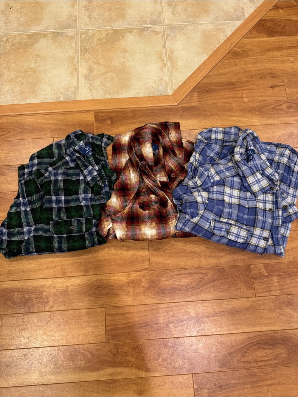 George Men's Plaid Button-Down Shirts - Green, Rust, and Blue Pack